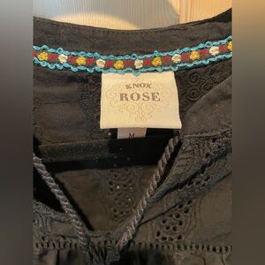 Knox Rose Black Top with Colorful Embroidery trim